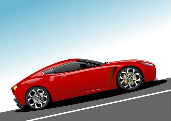 Red Car Coupe Road Vector Color Illustration — Stockvektor