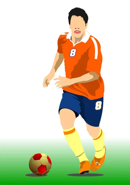 Soccer Players Field Stadium Vector Color Illustration —  Vetores de Stock