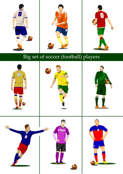 Big Set Soccer Players Color Vector Illustration — Vetor de Stock