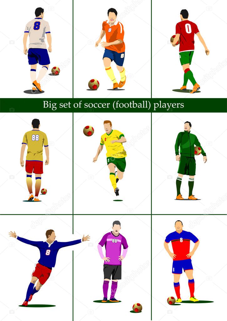 Big set of soccer players. 3d color vector illustration