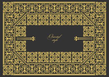 Koyu arkaplanda altın bir süs. Davetiye olarak kullanılabilir. Vektör illüstrasyonu