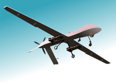 Military drone in flight. Bottom view. 3d color vector illustration