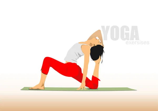 Woman Practicing Yoga Exercises Vector Illustration — Stock Vector