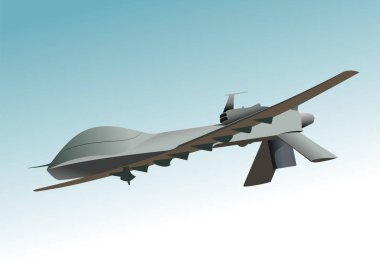 Military drone in flight. Bottom view. 3d color vector illustration