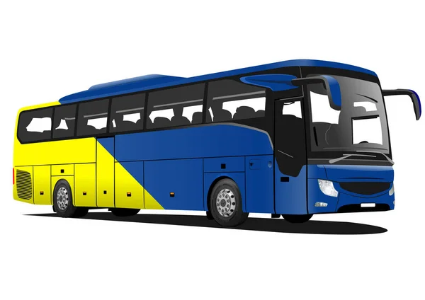 Touriste Bleu Jaune Bus Ville Sur Route Coach Illustration Vectorielle — Image vectorielle