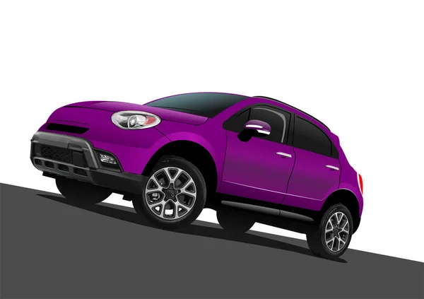 紫色的车在路上 矢量3D说明 — 图库矢量图片