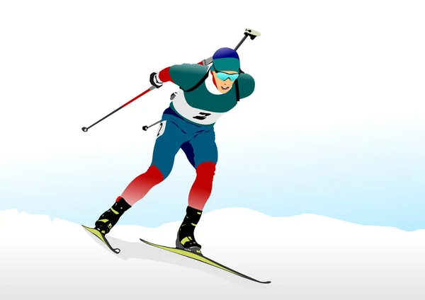 Biathlonläuferin Farbige Silhouette Schießen Vektor Illustration — Stockvektor