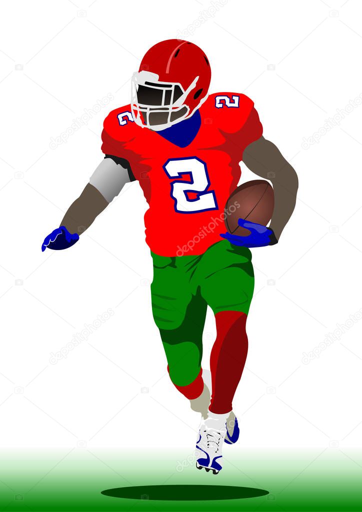 American football player image. Vector 3d illustration