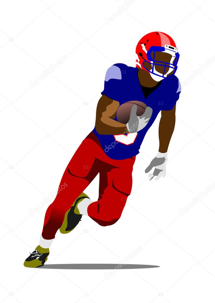 American football player image. Poster. Vector 3d illustration