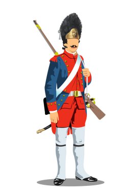 Fransız askeri XVIII-XIX yüzyılı beyaz arka planda izole edildi