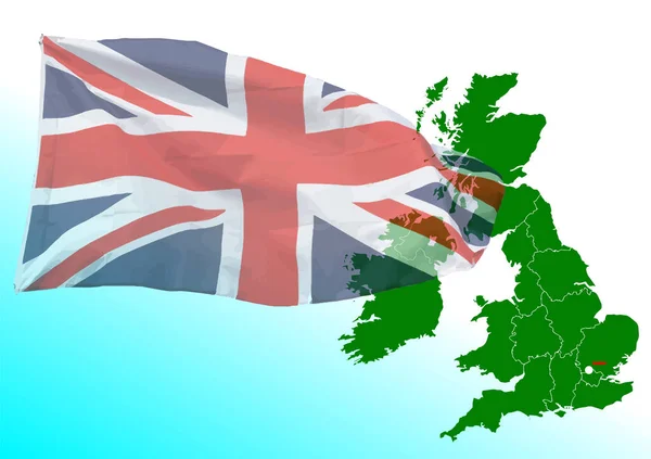 イギリスの国旗と地図 3Dカラーベクトルイラスト — ストックベクタ