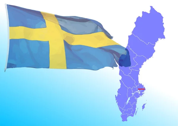スウェーデンの国旗と地図 3Dカラーベクトルイラスト — ストックベクタ