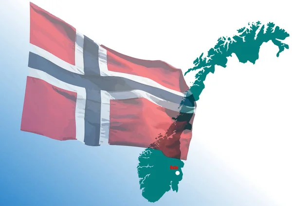 Vlajka Mapa Norska Barevný Vektor Ilustrace — Stockový vektor