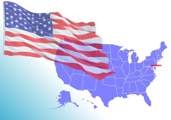 Vlajka Mapa Usa Barevný Vektor Ilustrace — Stockový vektor