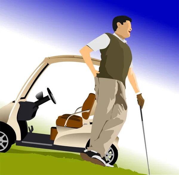 Golfový Klub Pozadí Golfista Elektrické Auto Vektorová Ilustrace — Stockový vektor