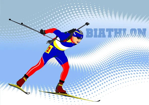 Biathlon Biegacz Kolorowy Sylwetka Ilustracja Wektora — Wektor stockowy