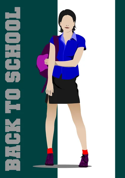 School Girl Going School Back School Vector Illustration — Stock Vector