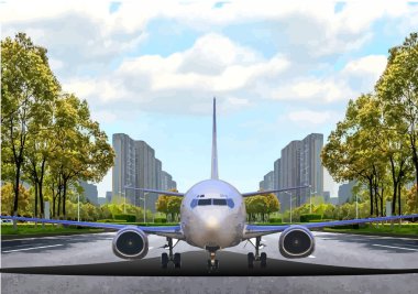 Acil iniş uçağı. 3d renk vektörü illüstrasyonu