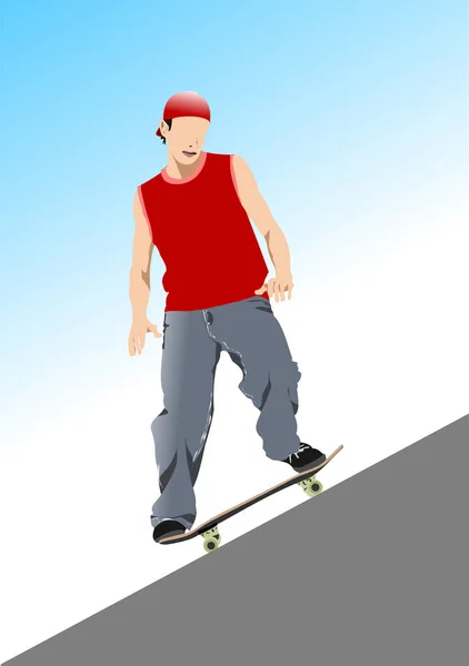 Skater Paseos Masculinos Monopatín Rampa Del Parque Skate Vector Ilustración — Vector de stock