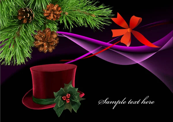 休日の背景にクリスマスの帽子 クリスマスおめでとうございます 冬のコンセプト 3Dベクトル図 — ストックベクタ
