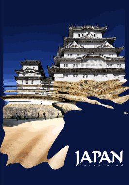 Çarpık bir aynada Japon tapınağı. Renk vektörü illüstrasyonu