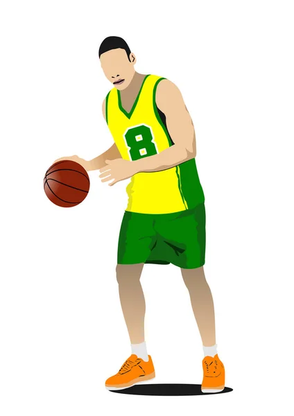 篮球运动员的轮廓 设计人员用彩色矢量3D图解 — 图库矢量图片