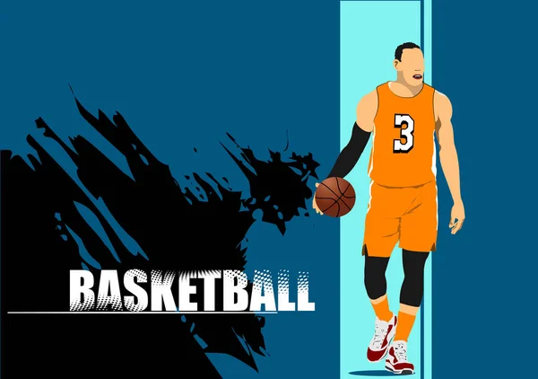 Basketbalspelers Poster Gekleurde Vector Illustratie Voor Ontwerpers — Stockvector