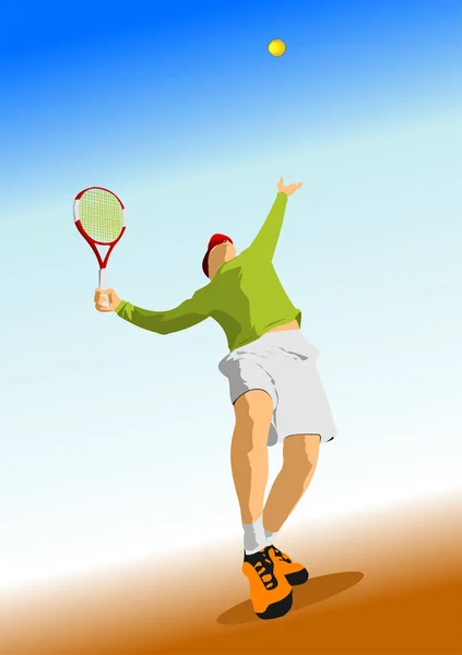 男子テニス選手が活躍中 デザイナーのためのカラーベクトル3Dイラスト — ストックベクタ