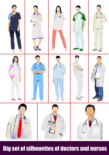 Big Set Medical Doctors Nurses Image Vector Illustratio — Stock Vector