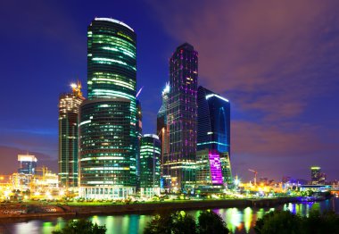 Moscow business centre in night clipart