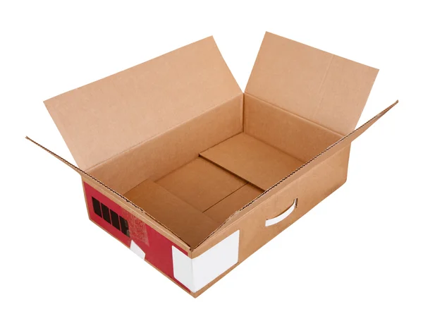 Opened cardboard box. Isolated over white — Stock Photo, Image