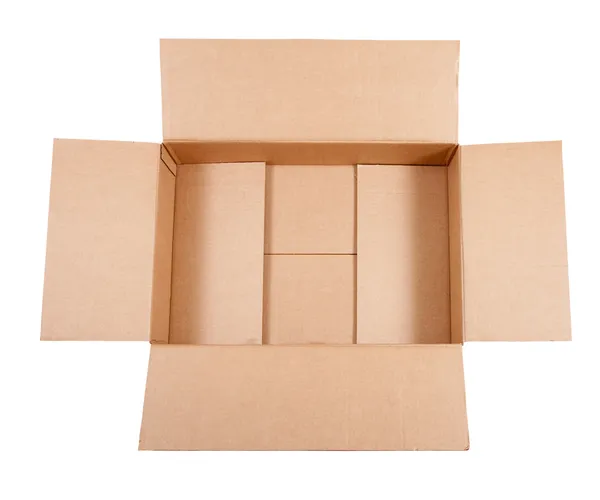 Opened cardboard box. Isolated over white — Stock Photo, Image