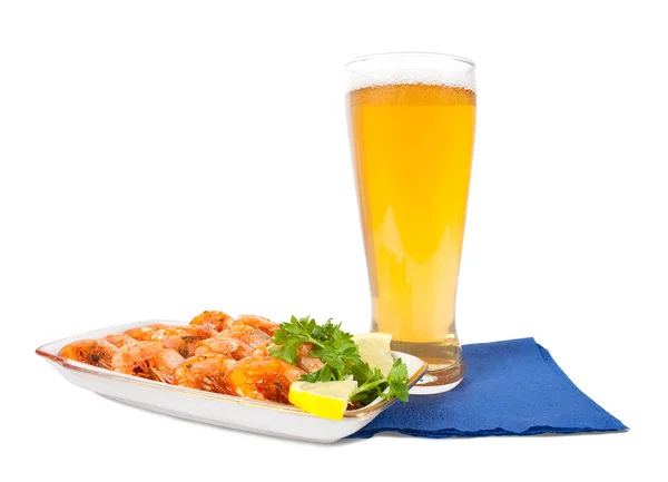 Beer and fried shrimps — Stock Photo, Image