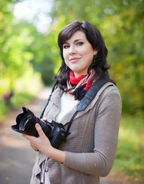 Dívka s fotokamery — Stock fotografie