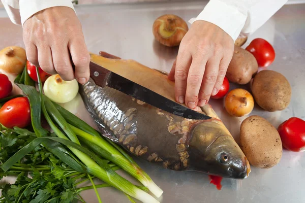 Closeup of cooking fish — Stock Photo, Image