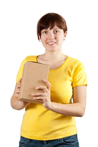 Jonge vrouw bedrijf cardbox — Stockfoto