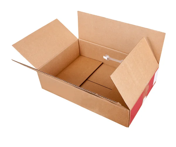 Opened cardboard box. Isolated over white — Stock Photo, Image