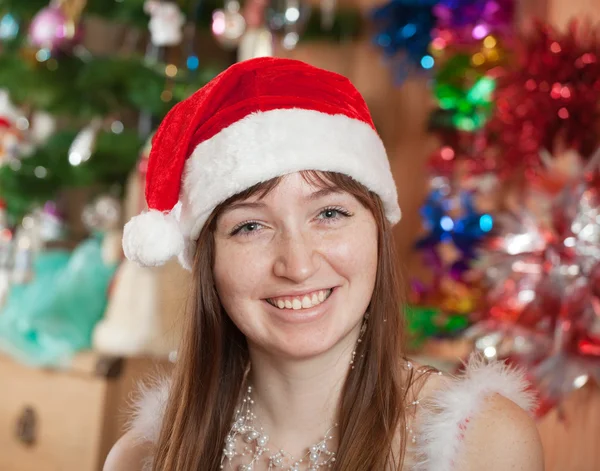 Portrait of girl in Santa hat — Stock Photo, Image