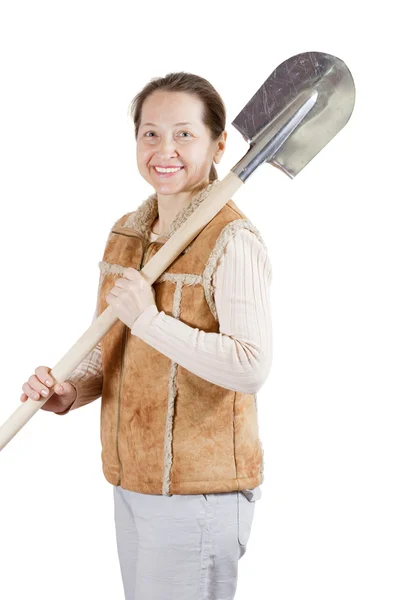 Boldog, érett nő, spade — Stock Fotó