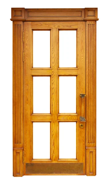 Деревянная дверь. Изолированный над белым — стоковое фото