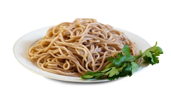 Spaghetti pasta i plattan — Stockfoto