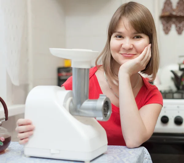 Woman with electric mincer — Stock Photo, Image