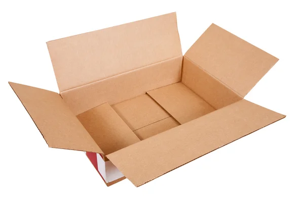 Opened cardboard box. Isolated over white — Stock Photo, Image