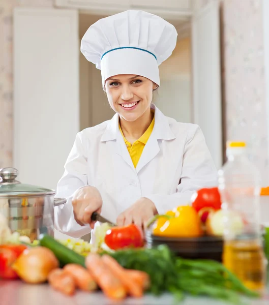 Beautiful cook cooking vegetarian lunch — Stock Photo, Image