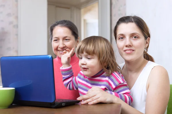 Women of three generations using laptop — Stock Photo, Image