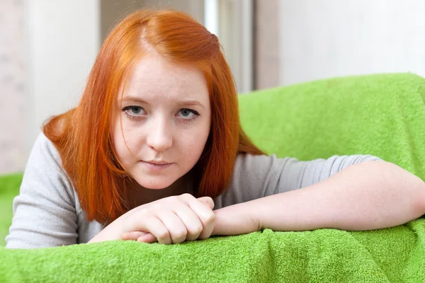 Red-haired sadness teenager girl — Stock Photo, Image