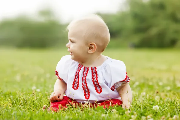 Toddler in russian folk clothes — Stock Photo, Image