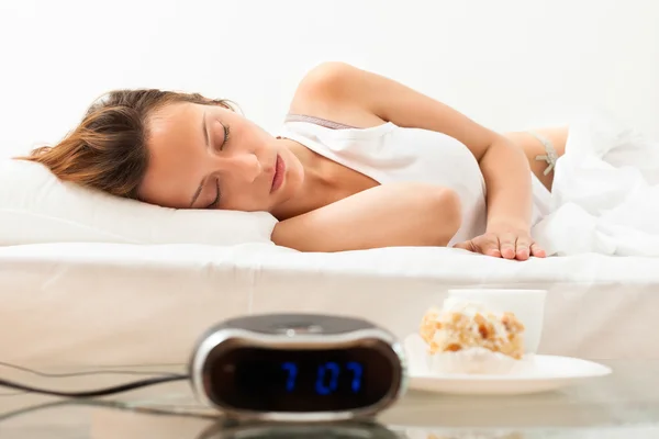 Sleeping having sweet cake and cafe — Stock Photo, Image