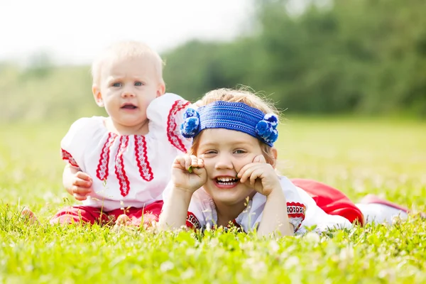 Two children in traditional folk clothes — Stock Photo, Image