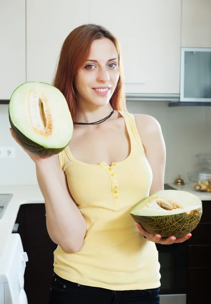 Happy woman with melon — Stock Photo, Image